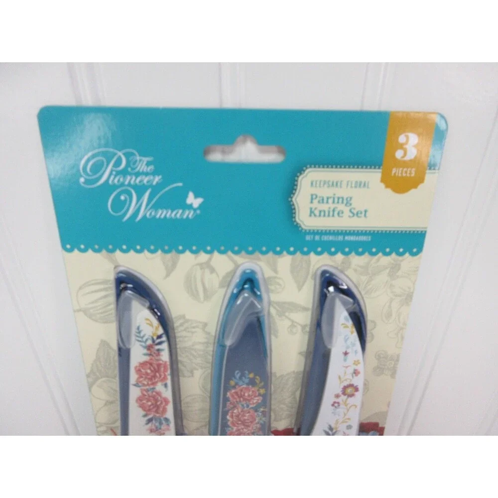 Pioneer Woman Keepsake Floral Stainless Steel Paring Knife Set 3pc Blade Cover